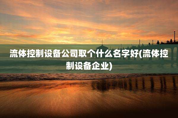 流体控制设备公司取个什么名字好(流体控制设备企业)