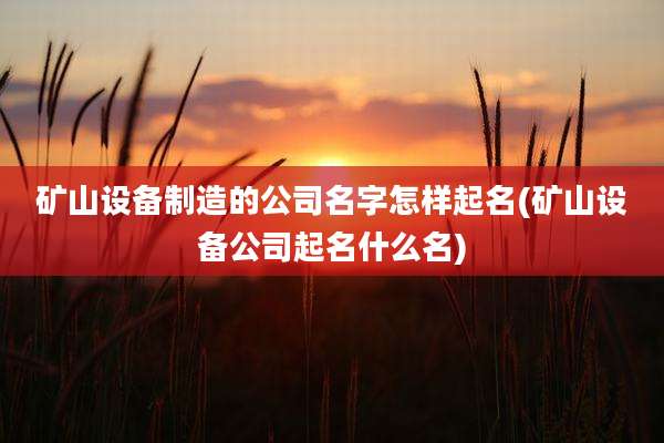矿山设备制造的公司名字怎样起名(矿山设备公司起名什么名)