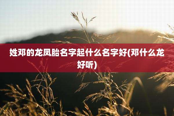 姓邓的龙凤胎名字起什么名字好(邓什么龙好听)