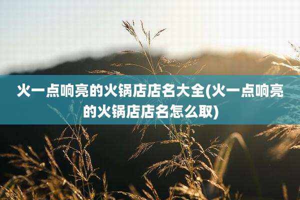 火一点响亮的火锅店店名大全(火一点响亮的火锅店店名怎么取)
