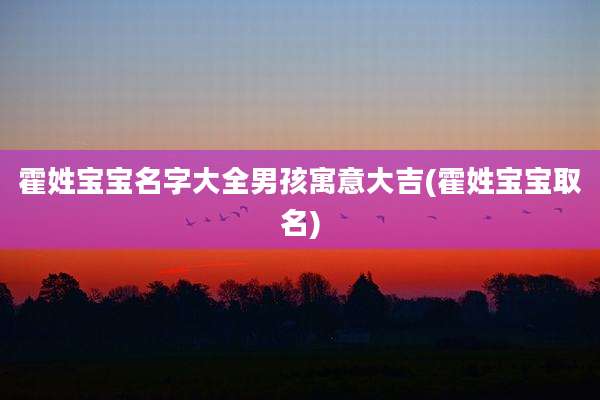 霍姓宝宝名字大全男孩寓意大吉(霍姓宝宝取名)