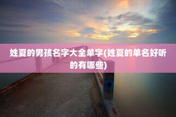 姓夏的男孩名字大全单字(姓夏的单名好听的有哪些)