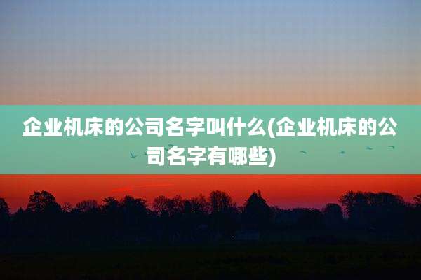 企业机床的公司名字叫什么(企业机床的公司名字有哪些)