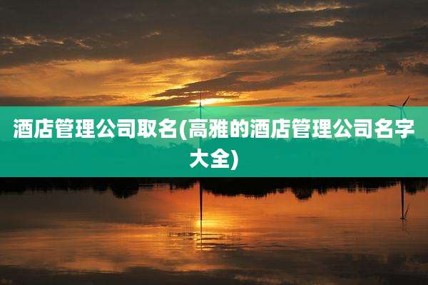 酒店管理公司取名(高雅的酒店管理公司名字大全)