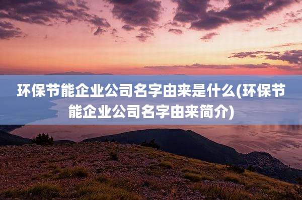 环保节能企业公司名字由来是什么(环保节能企业公司名字由来简介)