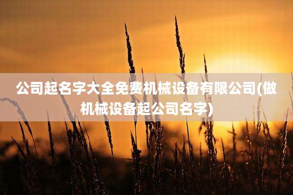 公司起名字大全免费机械设备有限公司(做机械设备起公司名字)