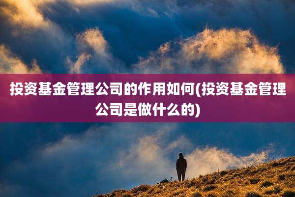 投资基金管理公司的作用如何(投资基金管理公司是做什么的)