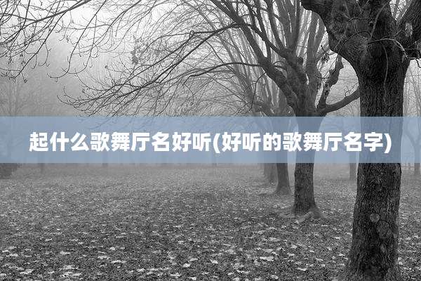 起什么歌舞厅名好听(好听的歌舞厅名字)