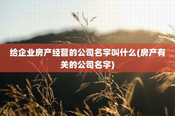 给企业房产经营的公司名字叫什么(房产有关的公司名字)