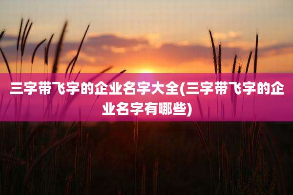 三字带飞字的企业名字大全(三字带飞字的企业名字有哪些)
