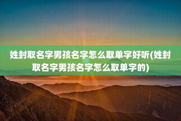 姓封取名字男孩名字怎么取单字好听(姓封取名字男孩名字怎么取单字的)