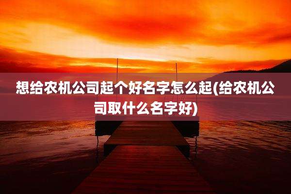 想给农机公司起个好名字怎么起(给农机公司取什么名字好)