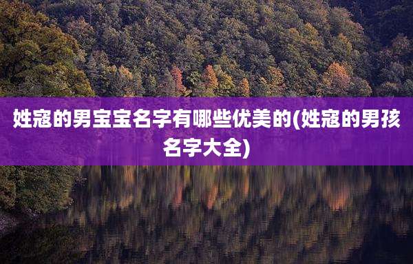 姓寇的男宝宝名字有哪些优美的(姓寇的男孩名字大全)