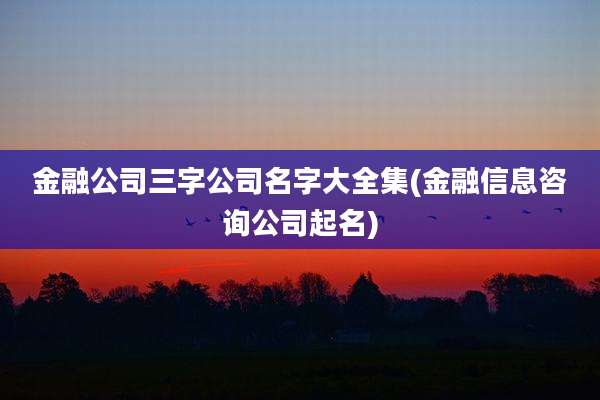 金融公司三字公司名字大全集(金融信息咨询公司起名)