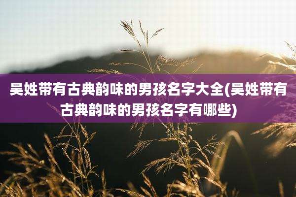 吴姓带有古典韵味的男孩名字大全(吴姓带有古典韵味的男孩名字有哪些)