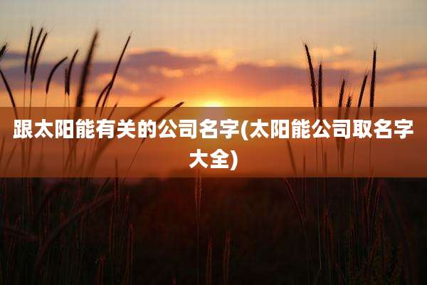 跟太阳能有关的公司名字(太阳能公司取名字大全)