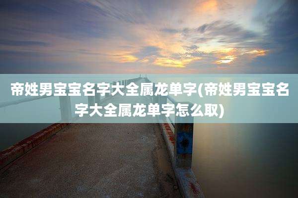 帝姓男宝宝名字大全属龙单字(帝姓男宝宝名字大全属龙单字怎么取)