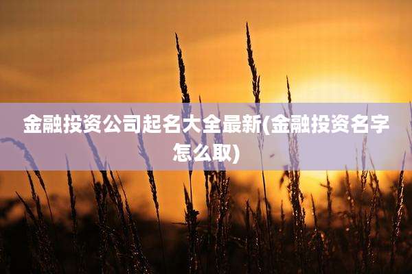 金融投资公司起名大全最新(金融投资名字怎么取)