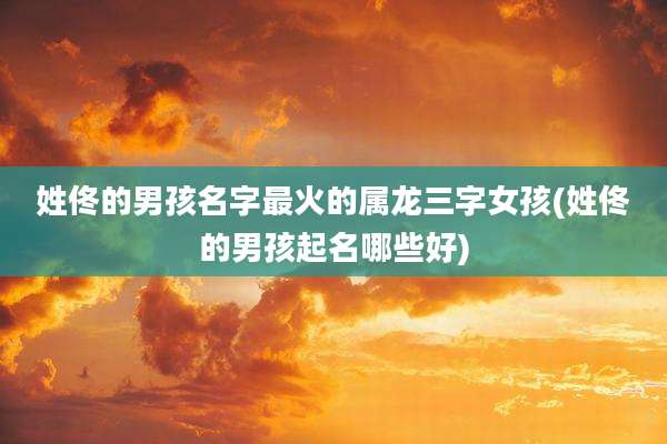 姓佟的男孩名字最火的属龙三字女孩(姓佟的男孩起名哪些好)