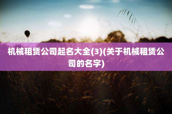 机械租赁公司起名大全(3)(关于机械租赁公司的名字)