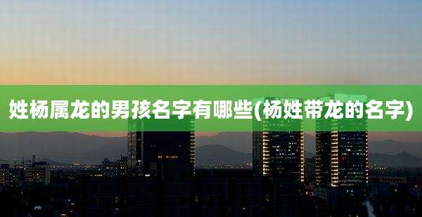 姓杨属龙的男孩名字有哪些(杨姓带龙的名字)