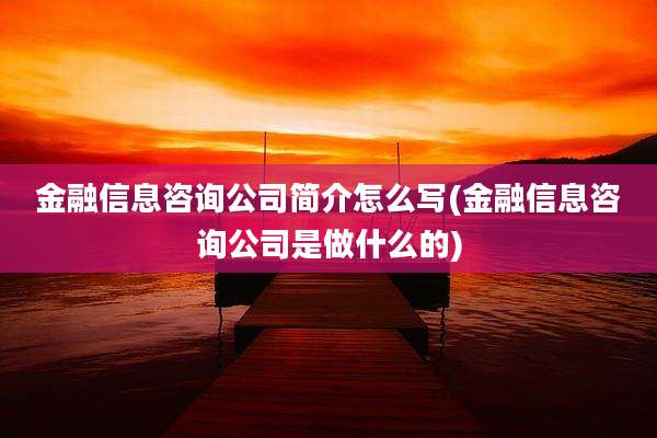 金融信息咨询公司简介怎么写(金融信息咨询公司是做什么的)