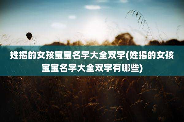 姓揭的女孩宝宝名字大全双字(姓揭的女孩宝宝名字大全双字有哪些)