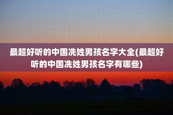 最超好听的中国冼姓男孩名字大全(最超好听的中国冼姓男孩名字有哪些)
