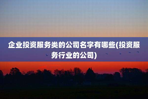 企业投资服务类的公司名字有哪些(投资服务行业的公司)