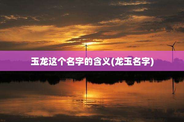玉龙这个名字的含义(龙玉名字)