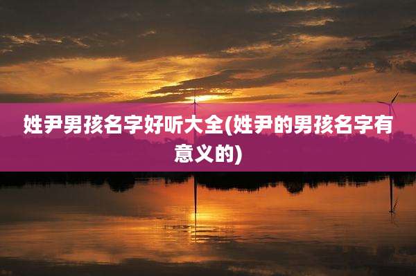 姓尹男孩名字好听大全(姓尹的男孩名字有意义的)