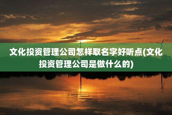 文化投资管理公司怎样取名字好听点(文化投资管理公司是做什么的)