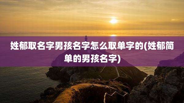 姓郁取名字男孩名字怎么取单字的(姓郁简单的男孩名字)