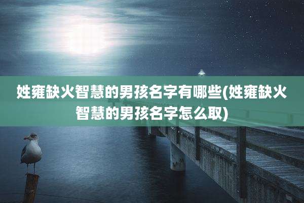 姓雍缺火智慧的男孩名字有哪些(姓雍缺火智慧的男孩名字怎么取)