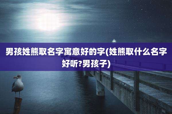 男孩姓熊取名字寓意好的字(姓熊取什么名字好听?男孩子)