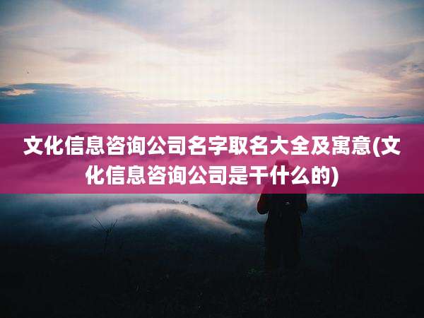 文化信息咨询公司名字取名大全及寓意(文化信息咨询公司是干什么的)