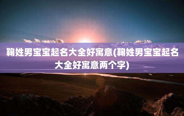 鞠姓男宝宝起名大全好寓意(鞠姓男宝宝起名大全好寓意两个字)