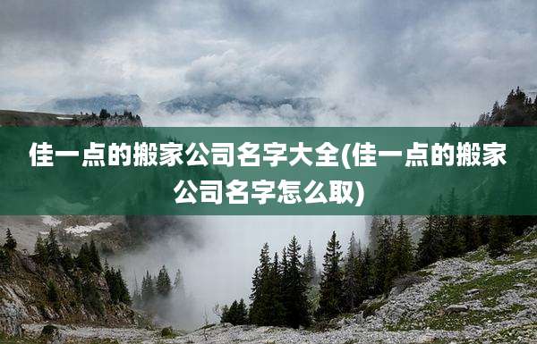 佳一点的搬家公司名字大全(佳一点的搬家公司名字怎么取)