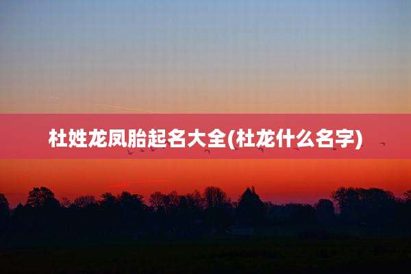 杜姓龙凤胎起名大全(杜龙什么名字)