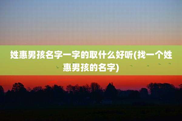 姓惠男孩名字一字的取什么好听(找一个姓惠男孩的名字)