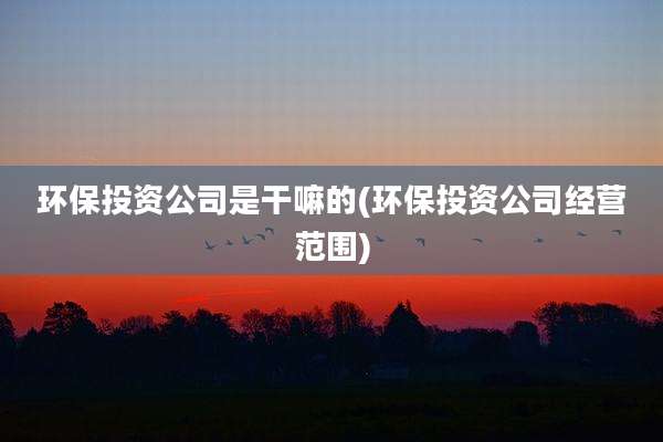 环保投资公司是干嘛的(环保投资公司经营范围)