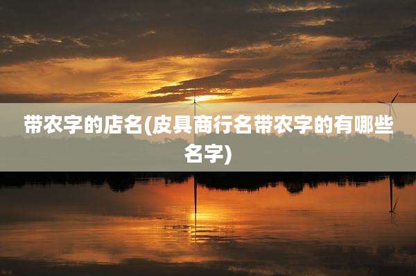 带农字的店名(皮具商行名带农字的有哪些名字)