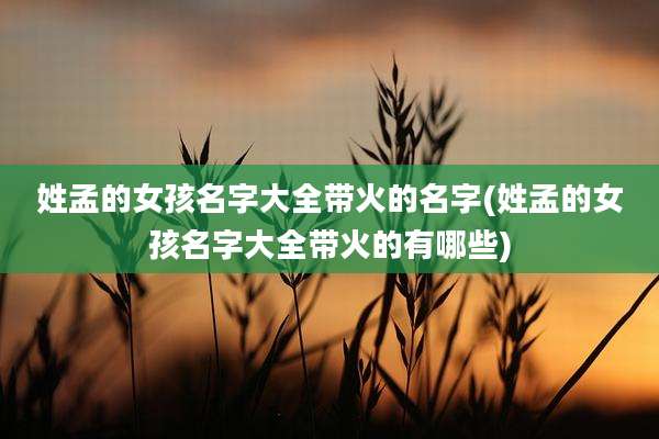 姓孟的女孩名字大全带火的名字(姓孟的女孩名字大全带火的有哪些)