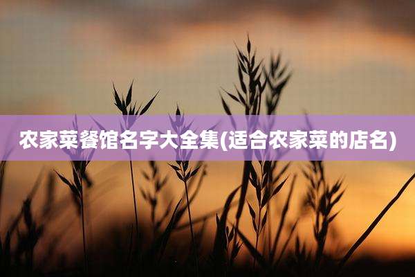 农家菜餐馆名字大全集(适合农家菜的店名)