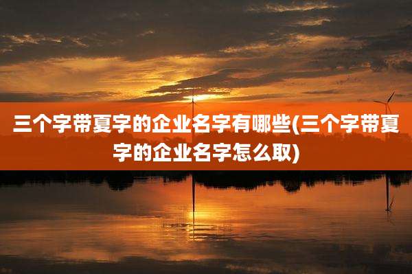 三个字带夏字的企业名字有哪些(三个字带夏字的企业名字怎么取)