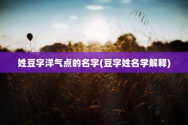 姓豆字洋气点的名字(豆字姓名学解释)