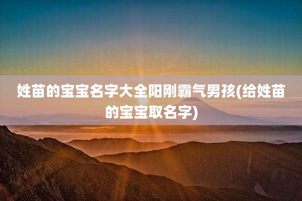 姓苗的宝宝名字大全阳刚霸气男孩(给姓苗的宝宝取名字)