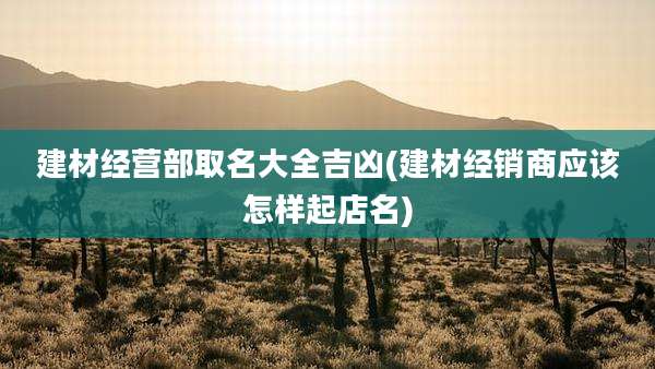 建材经营部取名大全吉凶(建材经销商应该怎样起店名)