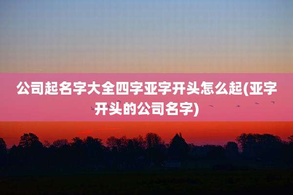 公司起名字大全四字亚字开头怎么起(亚字开头的公司名字)
