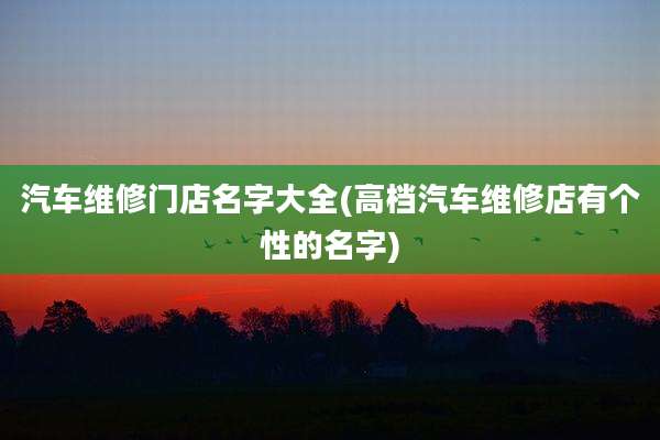 汽车维修门店名字大全(高档汽车维修店有个性的名字)
